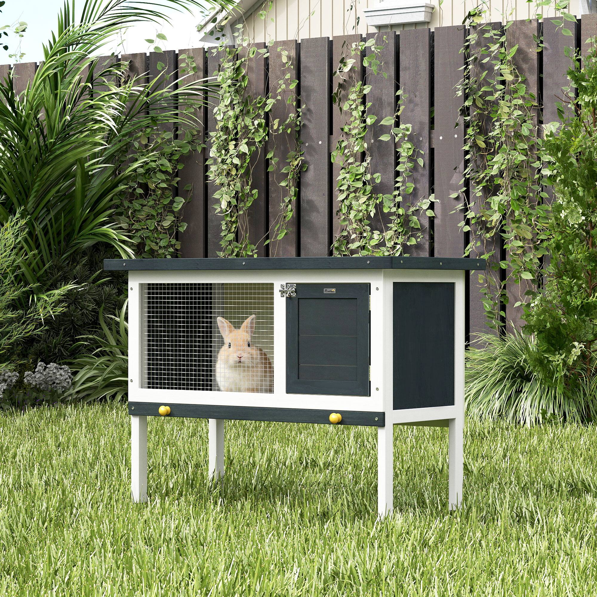 Alt View 1. Pawhut - Wooden Rabbit Hutch, Bunny Cage for Small Pet w/ Slide-out Tray.