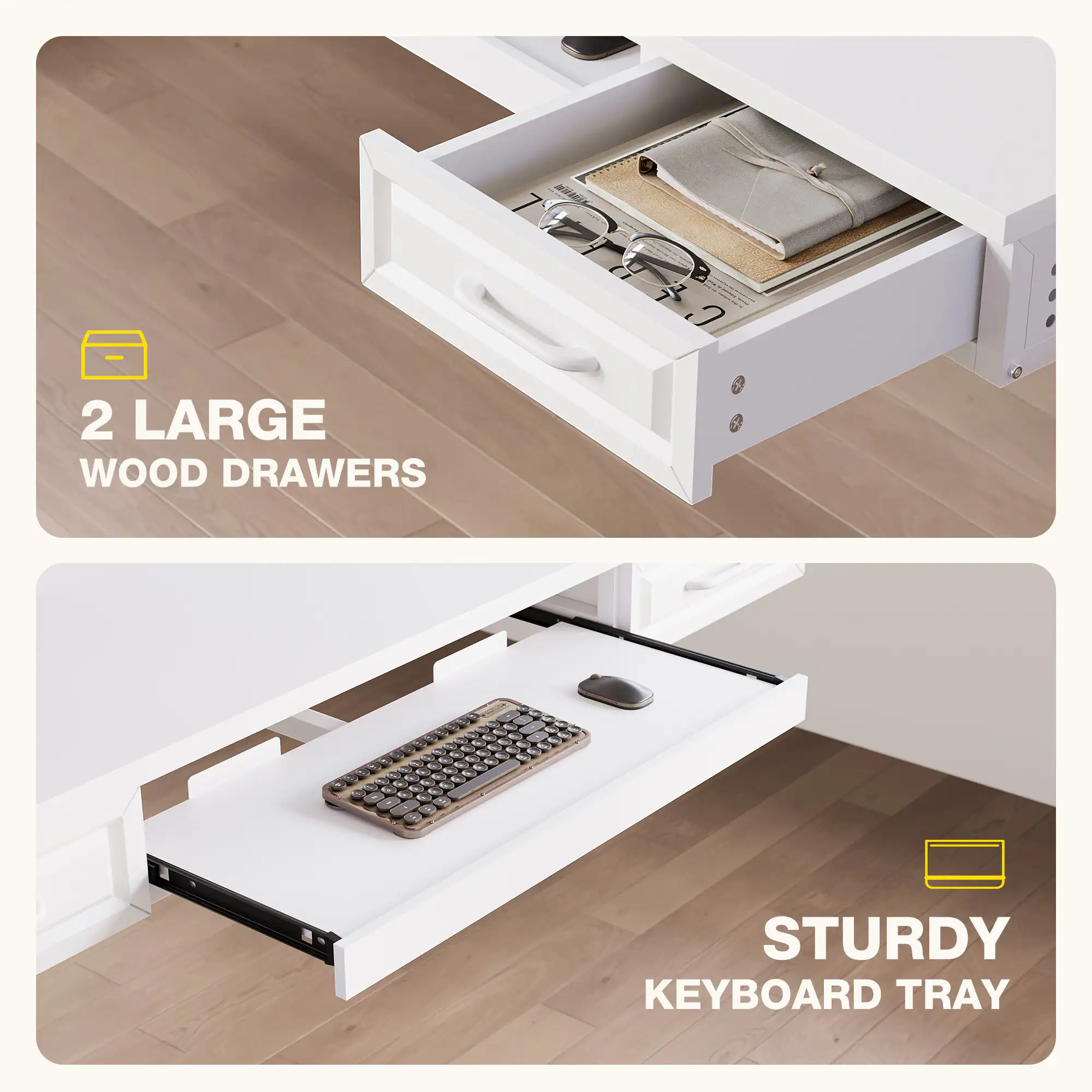2 LARGE WOOD DRAWERS - 1 STURDY KEYBOARD TRAY