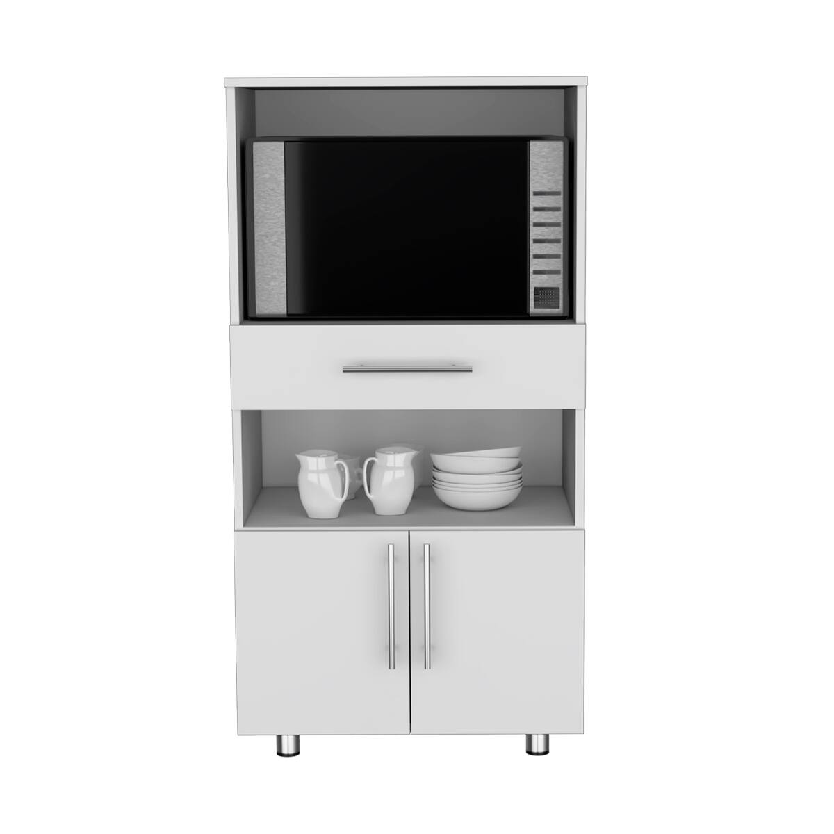 Alt View 2. Loheer - Loheer White Kitchen Pantry Cabinet 48 Inch Freestanding Microwave Stand with Storage - White.