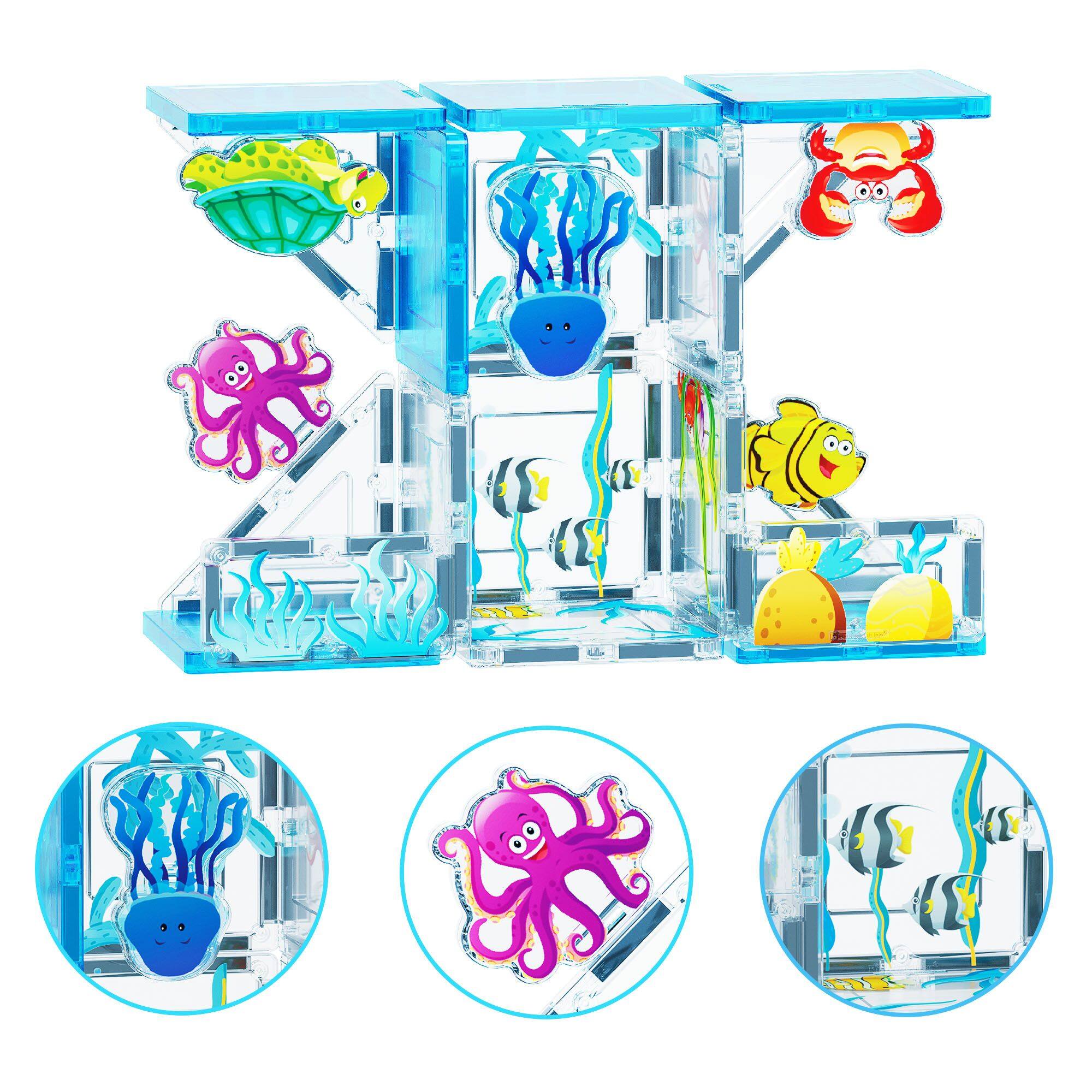 Alt View 3. PicassoTiles - PICASSO-TILES Magnetic Tiles for Kids, 26PCS Marine Theme, Construction STEM Building Blocks Educational Toy - Multicolor.