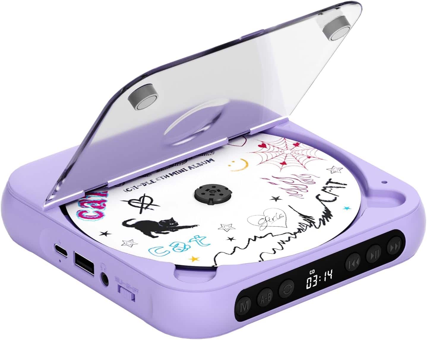 FINEAK - Portable Rechargeable CD Player with Bluetooth & Dual Stereo Speakers - Purple