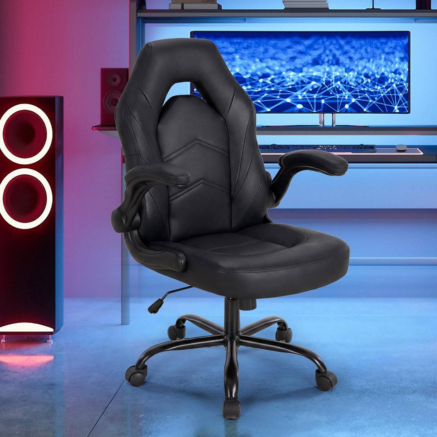 Alt View 4. Sweet - Gaming Chair Office Desk Leather Ergonomic Computer Chairs for Adults, Teens - Black.