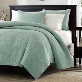 Hivvago - King size Seafoam Green Blue Coverlet Set with Quilted Floral Pattern - Seafoam, Green, Blue
