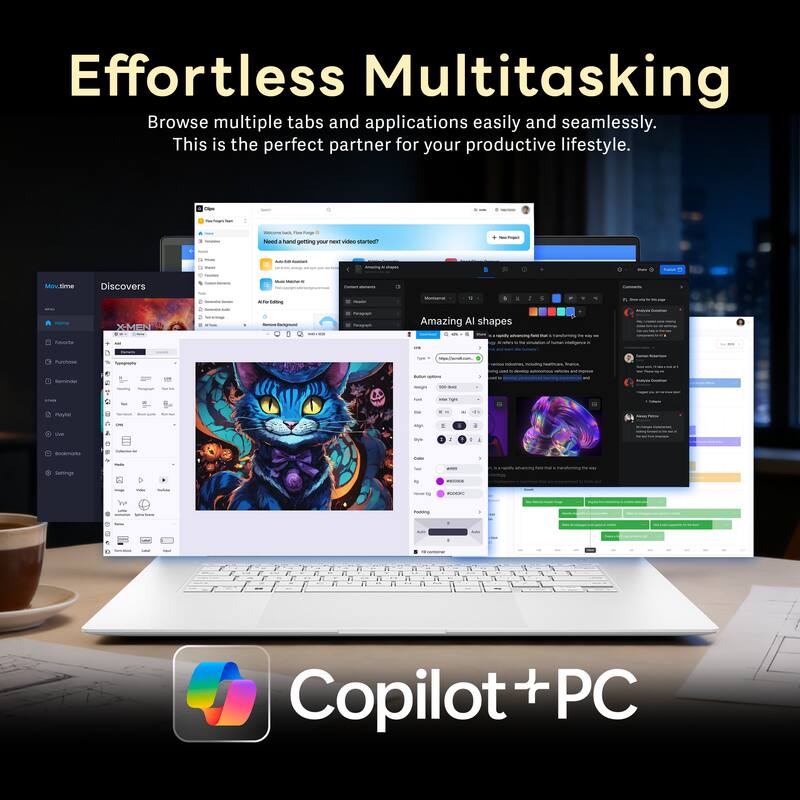 Effortless Multitasking  
Browse multiple tabs and applications easily and seamlessly.  
This is the perfect partner for your productive lifestyle.  

Copilot + PC