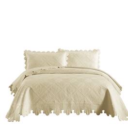 MarCielo - 3 Piece 100% Cotton Oversized Bedspread Lightweight Quilt Bedspread Set - Beige Khaki