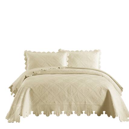 Front. MarCielo - Marcielo 3 Piece 100% Cotton Oversized Bedspread Lightweight Quilt Bedspread Set - Beige Khaki.