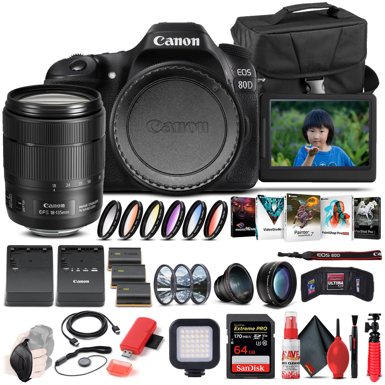 Canon - EOS 80D DSLR Camera W/ 18-135mm Lens 1263C006  - Advanced Bundle