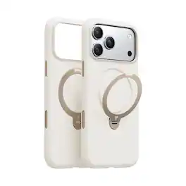 TORRAS - Ostand Q3 Silicone iPhone 17 Pro Case: 360° Magnetic Stand, Liquid Silicone, Anti-Dust - Pearl White