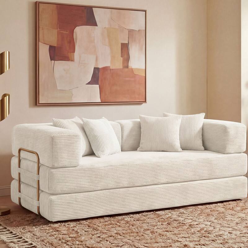 Alt View 6. Dyonery - 65"Folding Sofa Bed Convertable Corduroy Couch King Size Floor Sleeper 4-in-1 DIY Combination Modular Sofa Fold Out. - Beige.