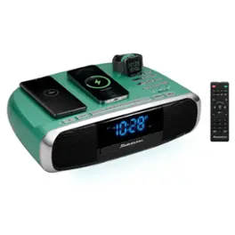 Studebaker - SB5050TE Workstation Hi-Fi Music System with FM Radio, CD and Qi Wireless Charging Station - Teal