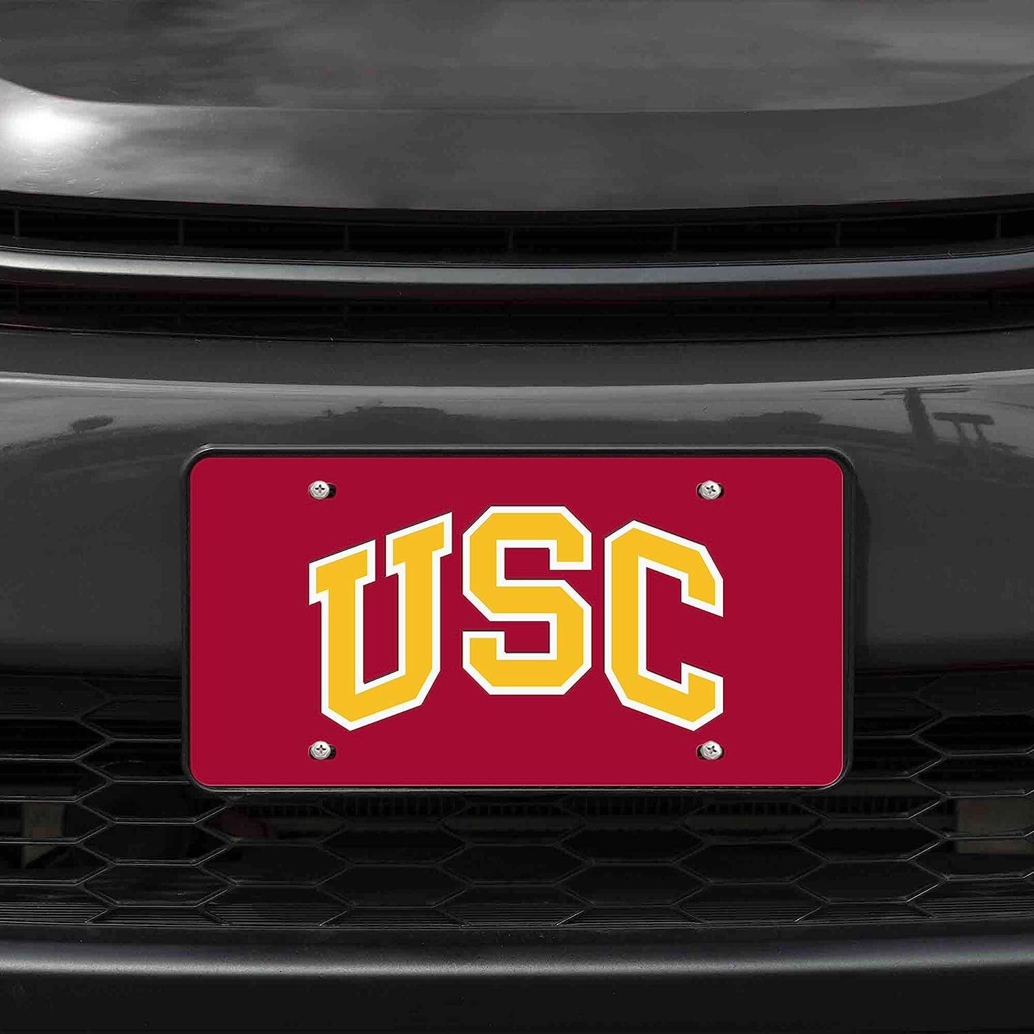 Alt View 1. Rico Industries - University of Southern California Trojans Red Mirrored Laser Cut License Plate Laser Tag - Multi.