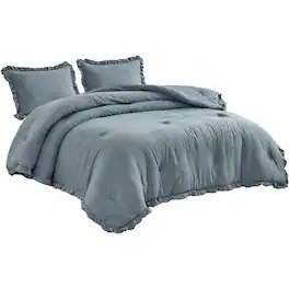 Hivvago - King Oversized Ruffled Edge Microfiber Comforter Set - Blue