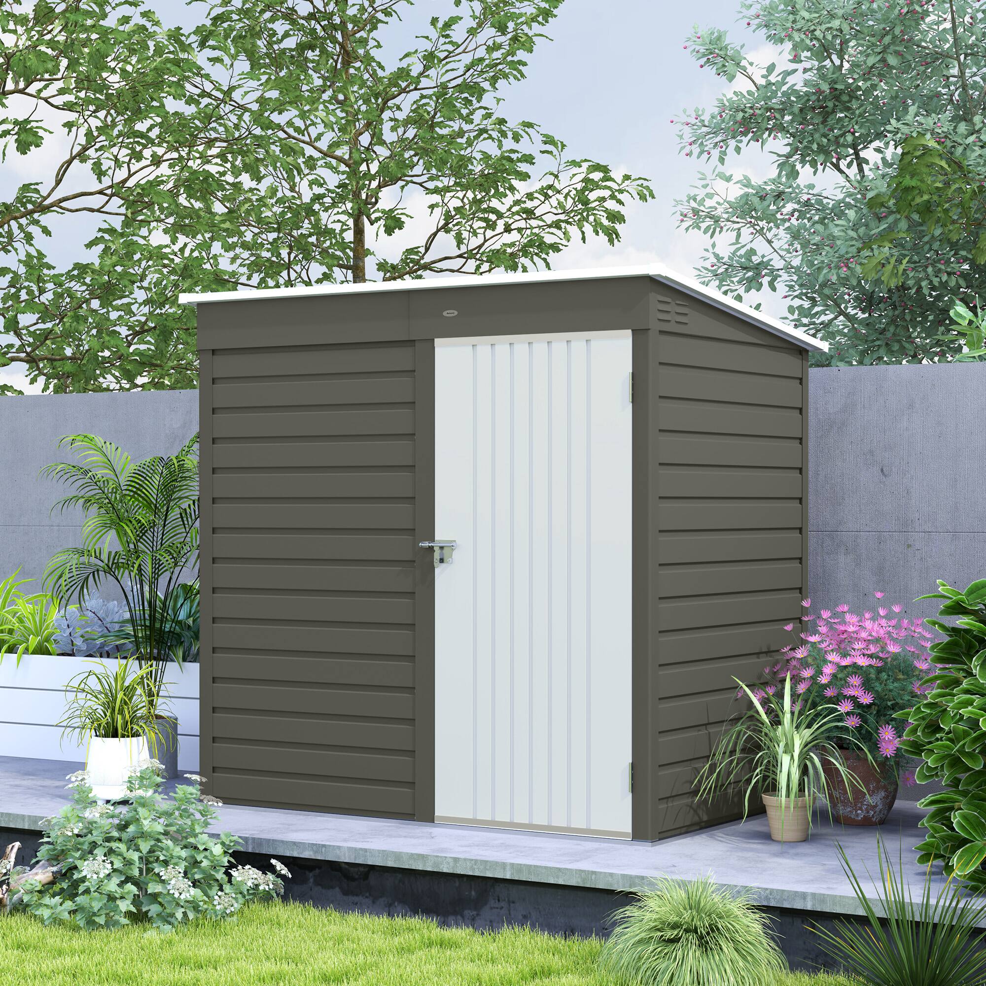 Alt View 7. Outsunny - 6' x 4' Outdoor Storage Shed, Easy to Assemble, Metal Garden Tool Shed with Lockable Door and Gloves for Backyard.