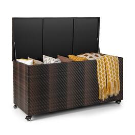WELLFOR - 96 Gallon PE Wicker Outdoor Storage Box with 4 Wheels - Brown