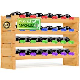 NutriChef - Magnum 24 Bottle Wine Rack, Stackable, Wobble-Free, Bamboo Construction, Anti-Moisture Finish (SLWMDMG90)