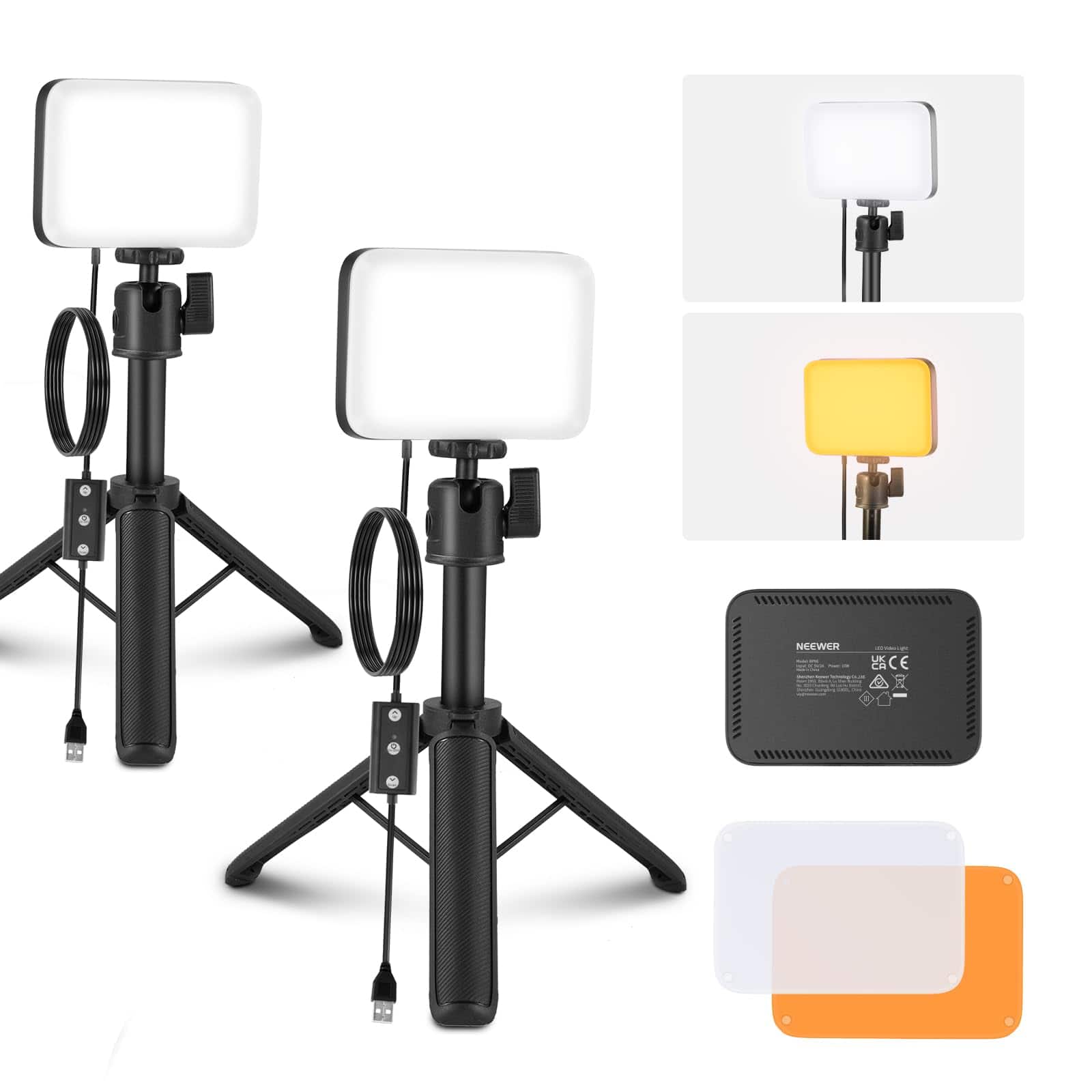 Neewer - Video Conference Lighting Kit (2-Pack) - LED Panels with Desktop Tripods & Filters for Webcam Calls - Black