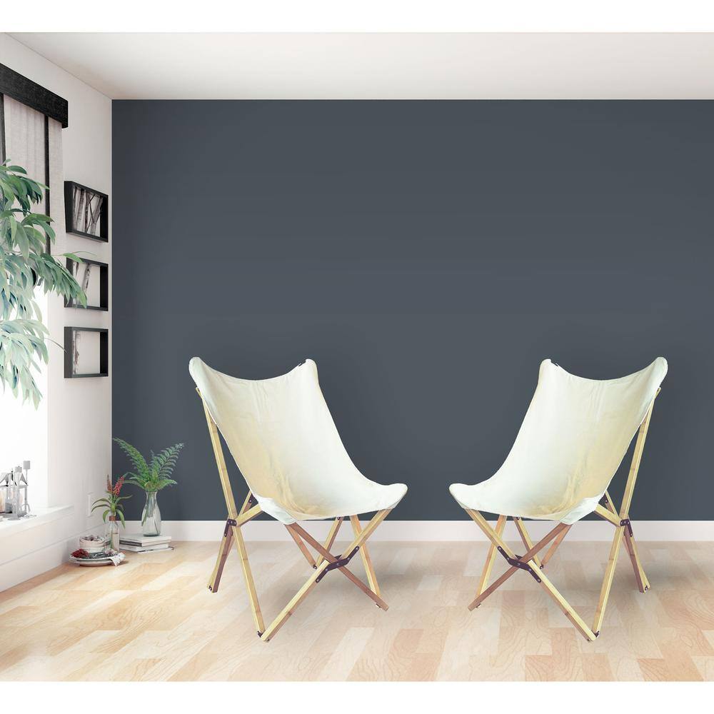 Back. AmeriHome - AmeriHome Canvas and Bamboo Butterfly Chair - White - 2 Piece Set - White.