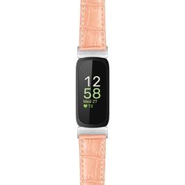StrapsCo - Crocodile Strap Leather Watch Band For Fitbit Inspire 3 - Light Pink (Silver Hardware)
