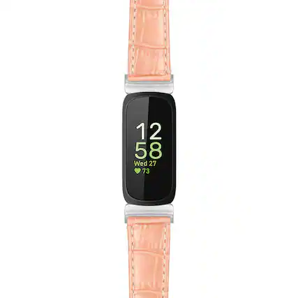 Front. StrapsCo - Crocodile Strap Leather Watch Band For Fitbit Inspire 3 - Light Pink (Silver Hardware).