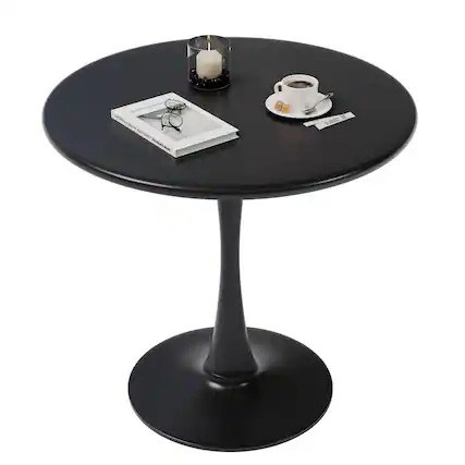 Front. MAGICAL RUBS - 24" Black Small Dining Table For 2 Or 4 Square Tulip Kitchen Round Corner Wood Bistro Mid Century Modern Tables - Black Round.