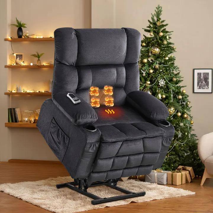 Front. Tiramisubest - Power Lift Recliner with Dual Motors, 180° Lay Flat & Lumbar Kneading Massage - Grey.