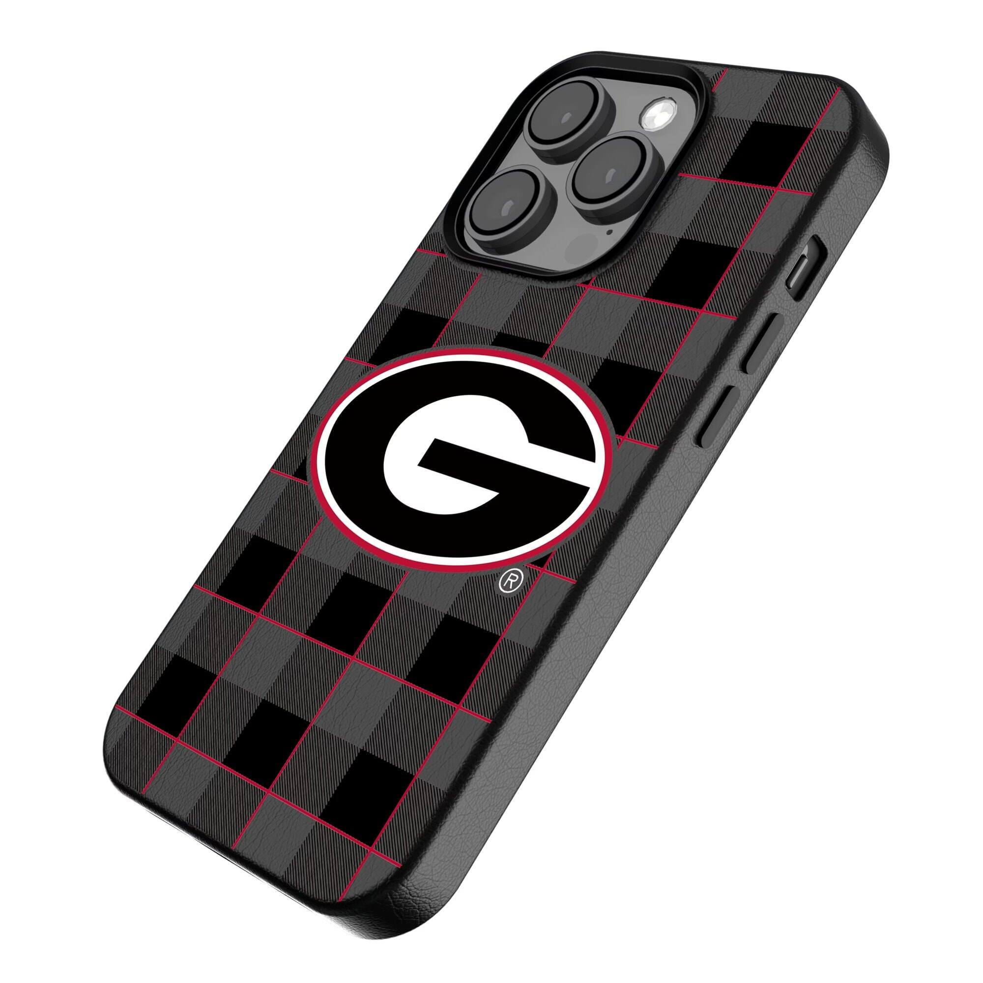 Alt View 1. Keyscaper - Georgia Bulldogs Plaid Magnetic Bump iPhone Case - 13 - Black.