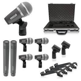 5 CORE - Drum Mic Kit 7 Pcs Kick Bass Tom Snare Dynamic Microphone Instrument Mics Set - Gray
