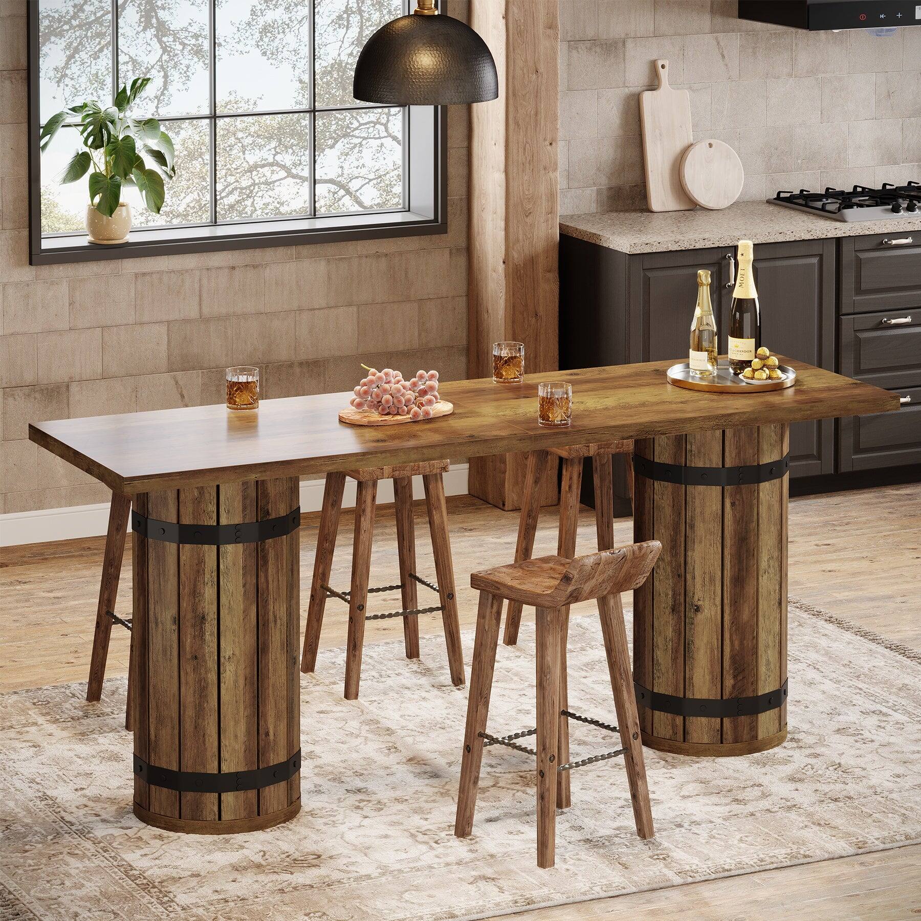 Alt View 2. Tribesigns - Bar Table with Engineered Wood Construction and Rectangular Top for Everyday Dining and Home Entertaining - Brown.