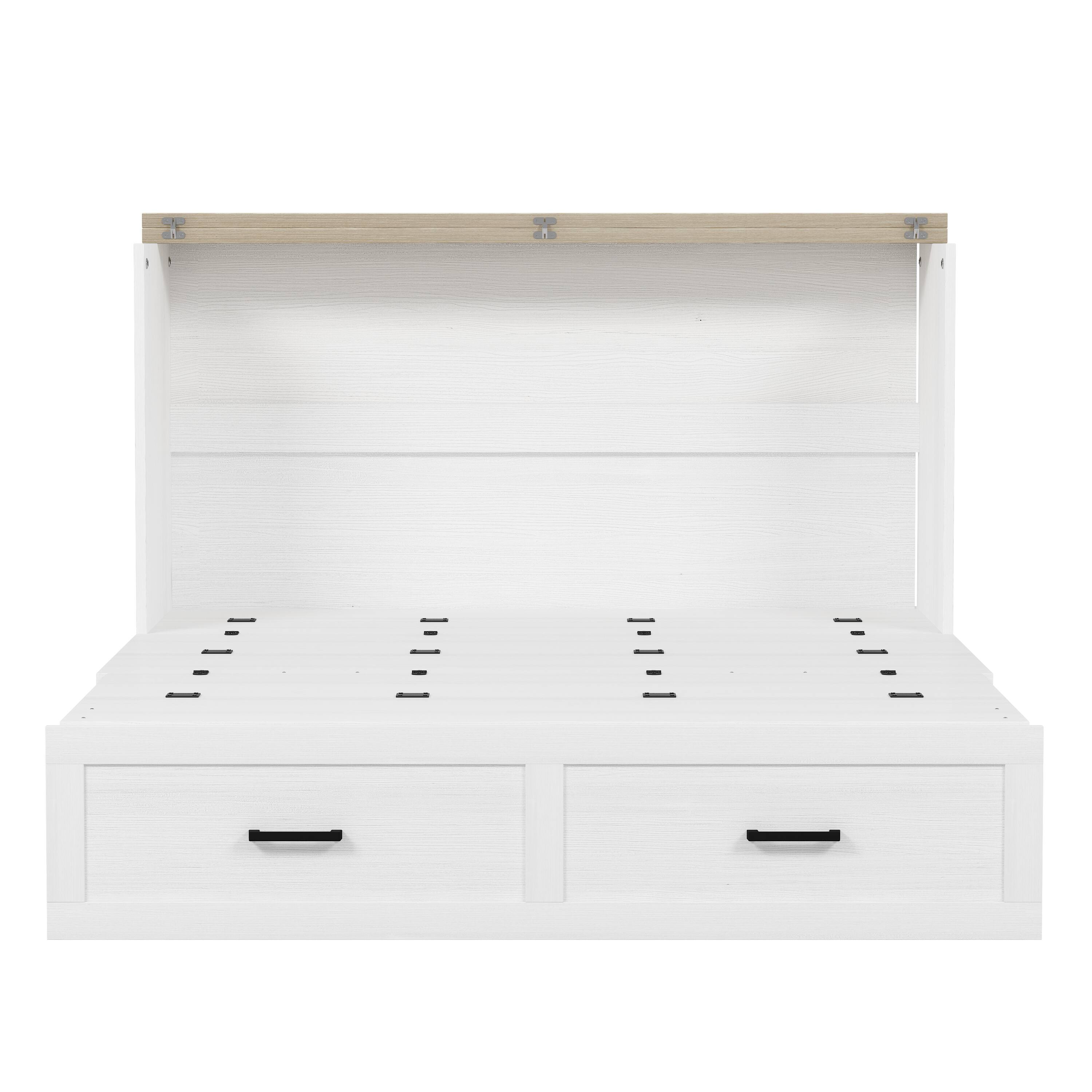 Alt View 6. Tiramisubest - Queen Size Murphy Cabinet Bed with Charging Station, Foldable Platform Bed with Large Storage Drawer, White - White.