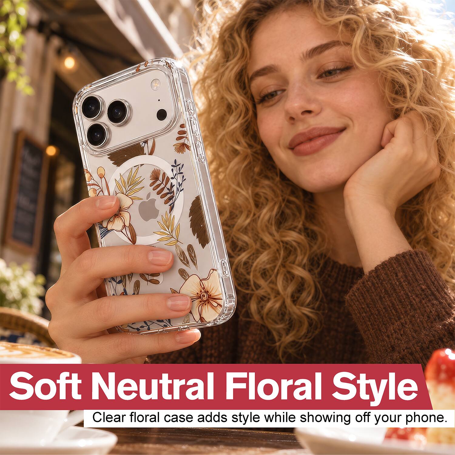 Soft Neutral Floral Style  
Clear floral case adds style while showing off your phone.