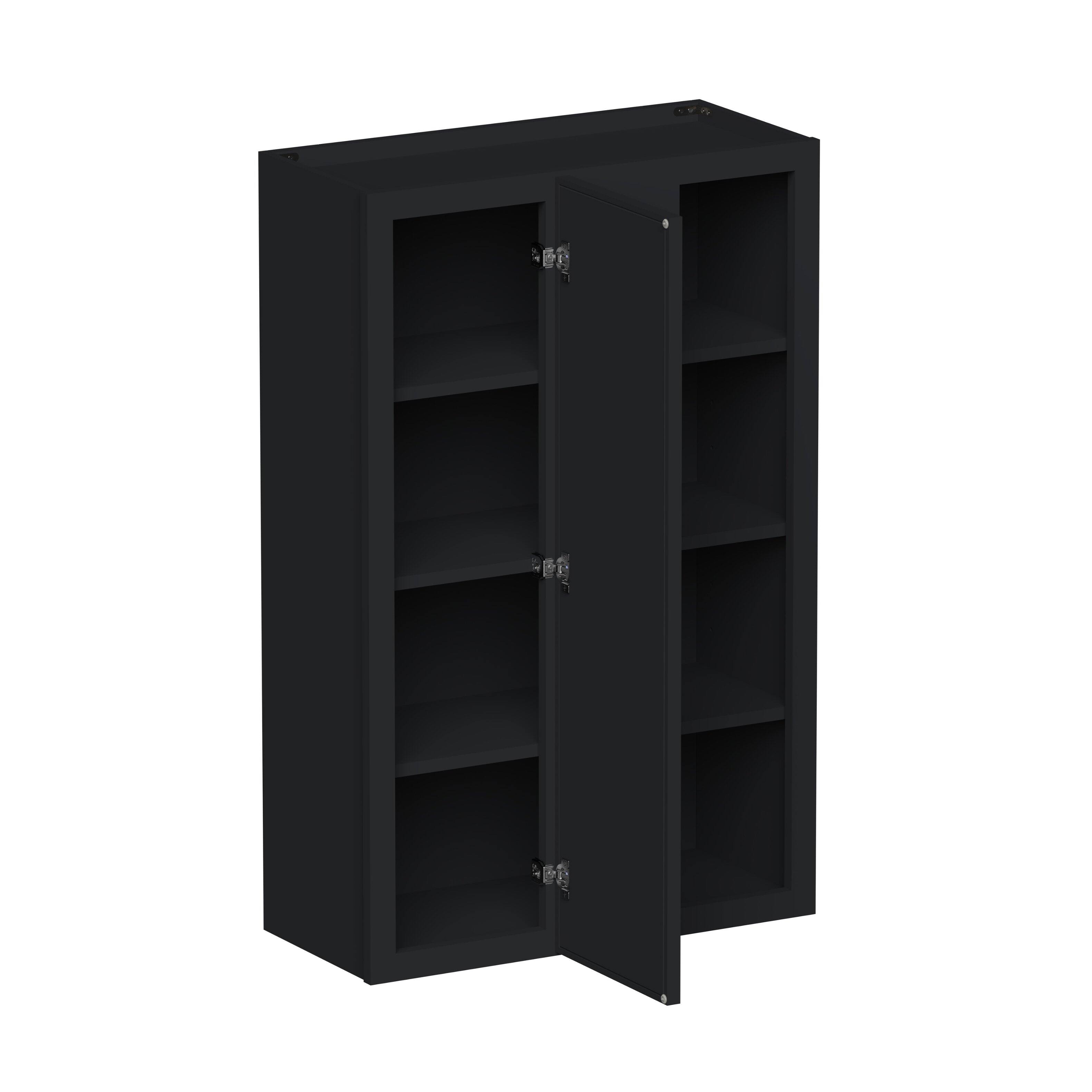 Angle. Boyel Living - 27-in W x 42-in H x 12-in D Shaker RTA Kitchen Corner Wall Cabinet with Soft-Close - Black.