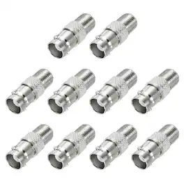Unique Bargains - 10pcs Coaxial F Female to BNC Female Adapter, 75 Ohm Nickel Plated, 27x10.5mm for CCTV Camera & Gaming Console Durable - Silver