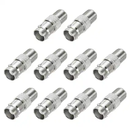 Front. Unique Bargains - 10pcs Coaxial F Female to BNC Female Adapter, 75 Ohm Nickel Plated, 27x10.5mm for CCTV Camera & Gaming Console Durable - Silver.