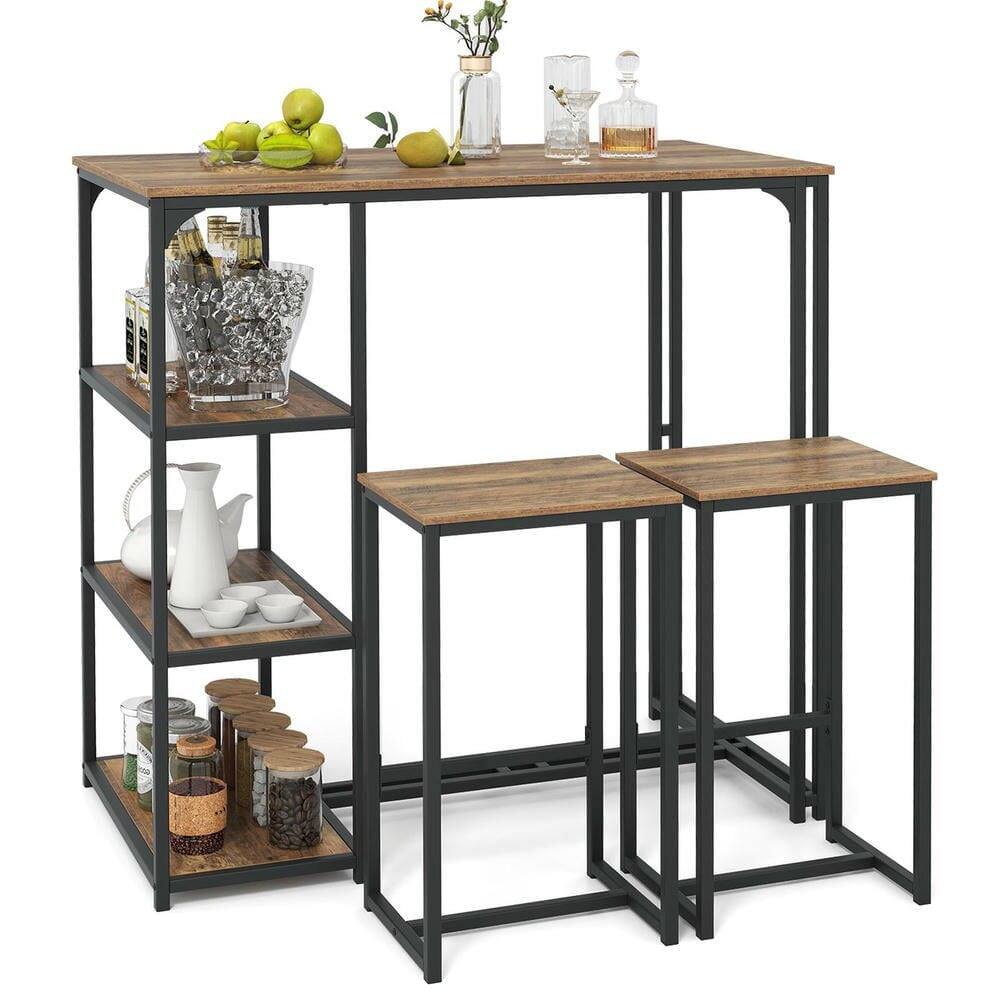 Angle. Kadyn - 3Piece Rustic Brown Bar Set CounterHeight Table with 2 Stools - Brown.