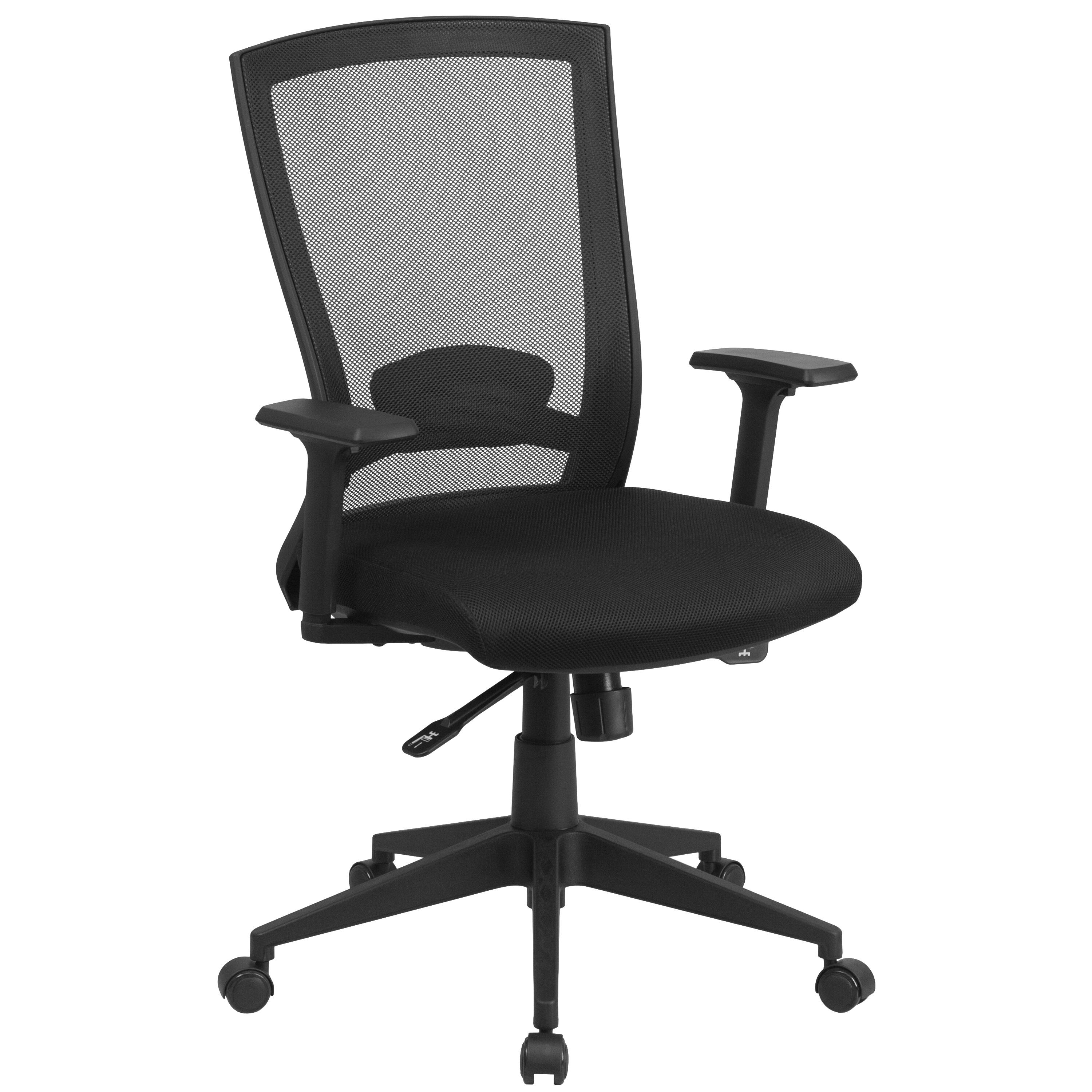 Front. Emma + Oliver - Mid-Back Mesh Executive Swivel Ergonomic Office Chair with Back Angle Adjustment and Adjustable Arms - Black.
