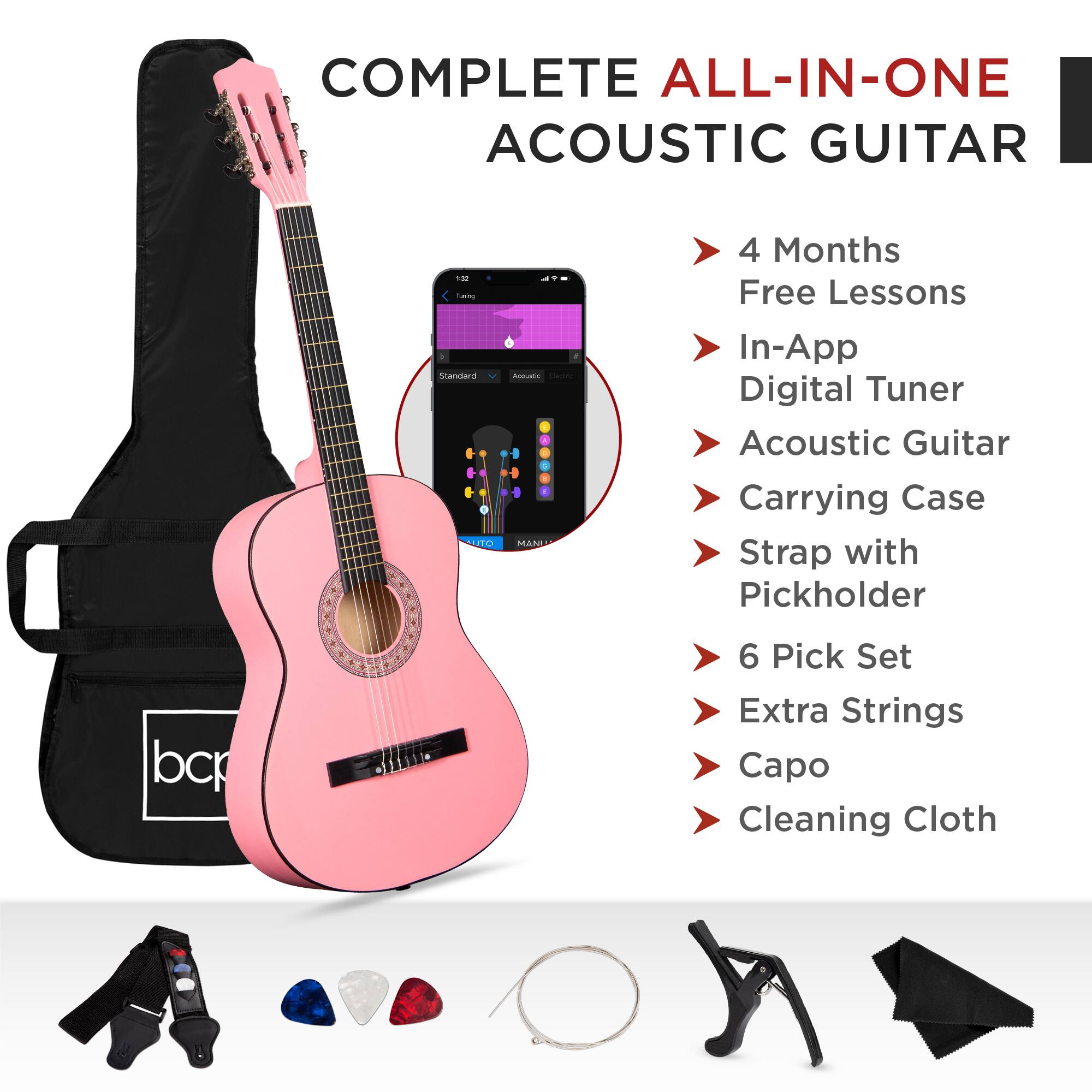 COMPLETE ALL-IN-ONE ACOUSTIC GUITAR

- 4 Months Free Lessons
- In-App Digital Tuner
- Acoustic Guitar
- Carrying Case
- Strap with Pickholder
- 6 Pick Set
- Extra Strings
- Capo
- Cleaning Cloth