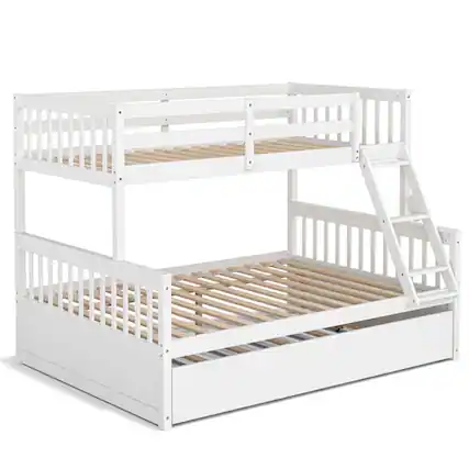 Front. Pefilos - Twin Pull-Out Bunk Beds with Ladder in the Steps and a Trundle, Full Convertible Bunk Bed Platform - White.