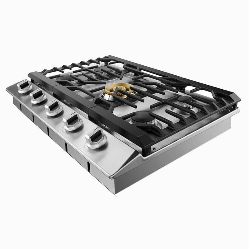Angle. FOTILE - FOTILE Tri-Ring 36" Gas Cooktop in Stainless Steel with 5 Burners Including Flame Failure Device - Stainless steel.