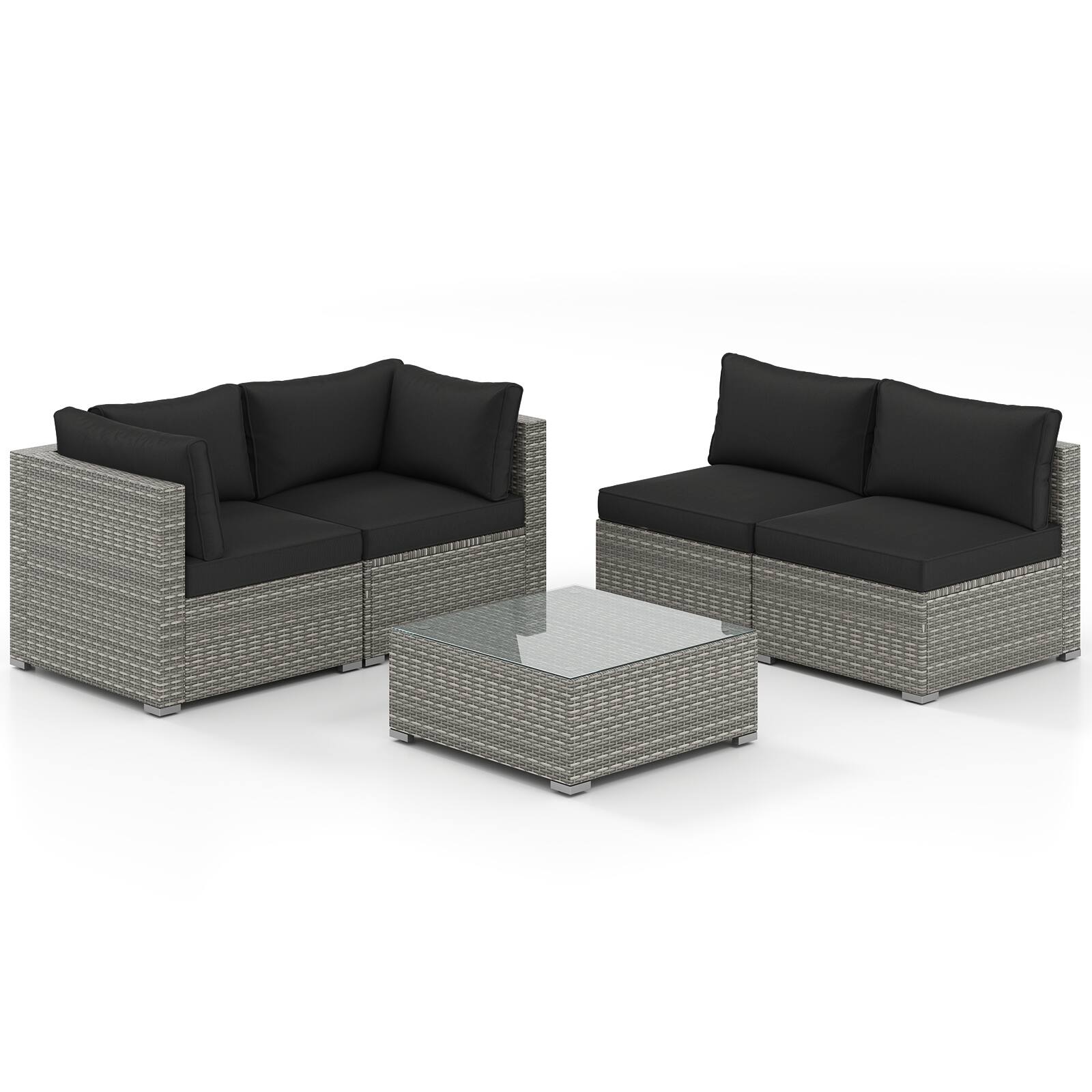 Alt View 4. Gymax - Gymax 5PCS Patio Sectional Sofa Couch PE Rattan Conversation Set Outdoor Black - Black.