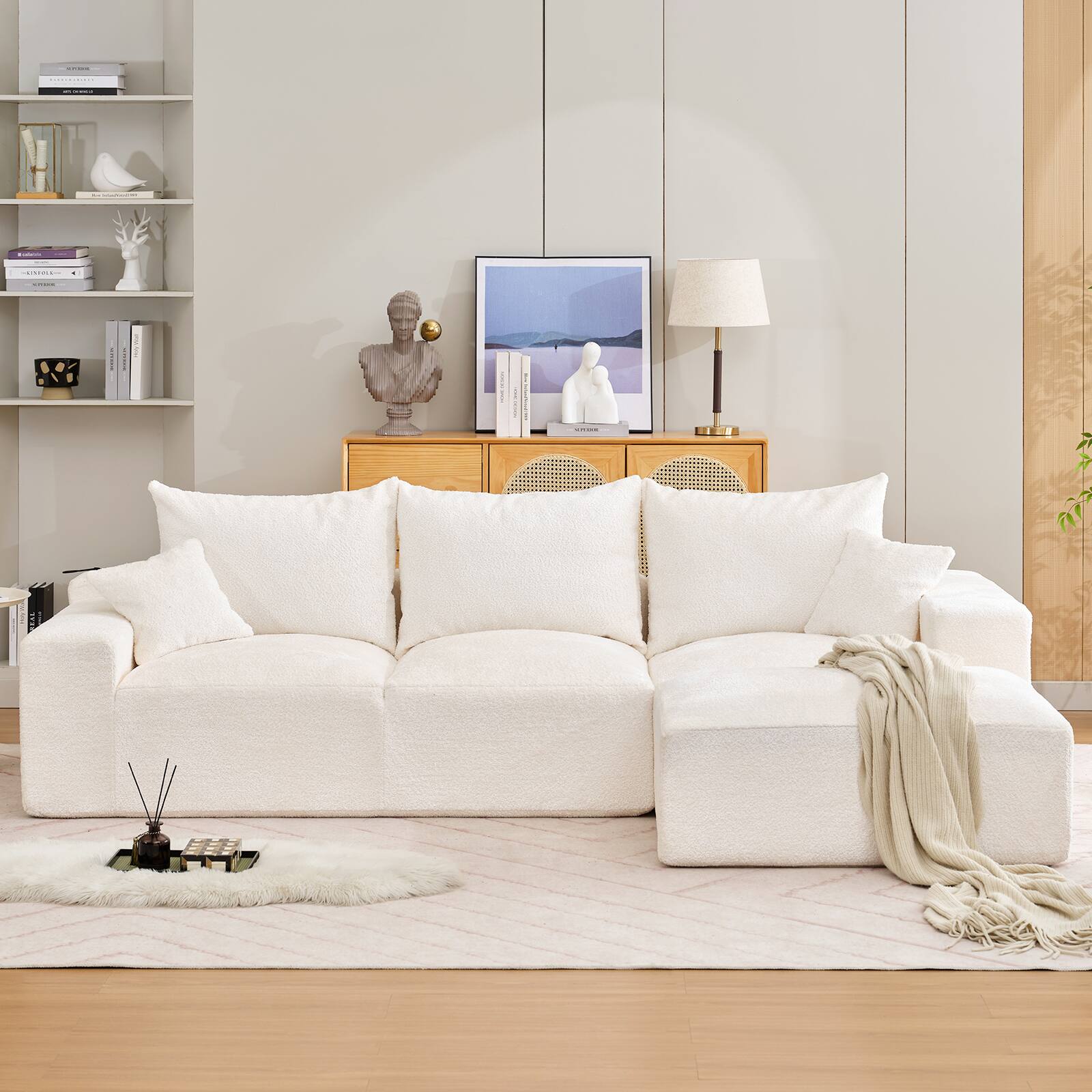 Front. Babevy - Oversized Modular Sectional Sofa with Chaise and Sleeper Bed Chenille Beige - Multiple colors/finishes.