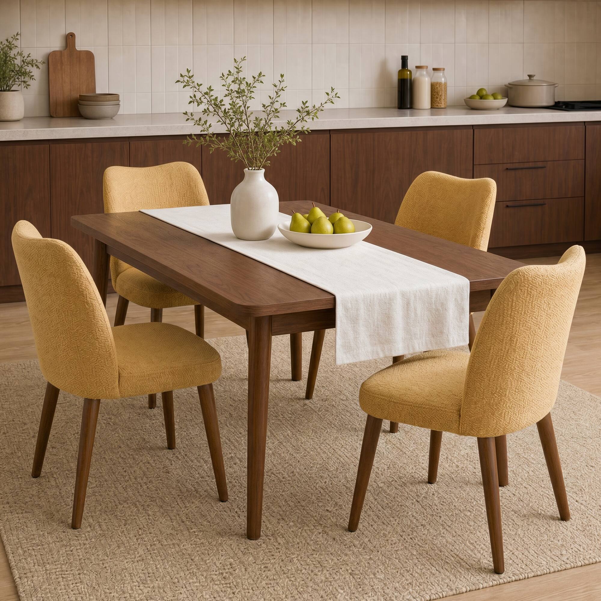 Alt View 6. KERDOM - Modern Dining Chairs Set of 2, Fabric Upholstered Kitchen Chair 2pcs for Restaurant, Cafe & Vanity, Armless Dinner Chair - Yellow.