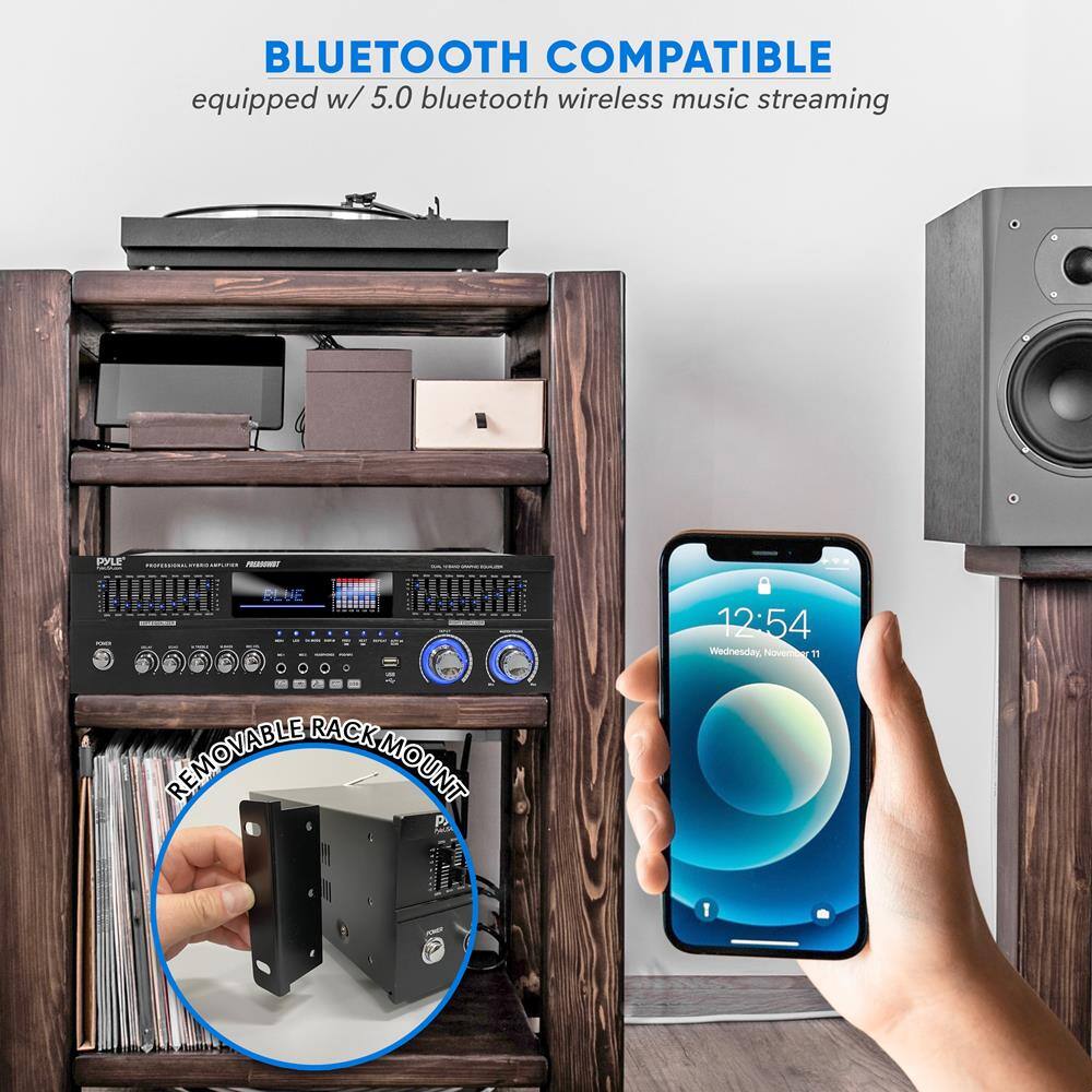 BLUETOOTH COMPATIBLE  
equipped w/ 5.0 bluetooth wireless music streaming  

REMOVABLE RACK MOUNT  

12:54  
Wednesday, November 11