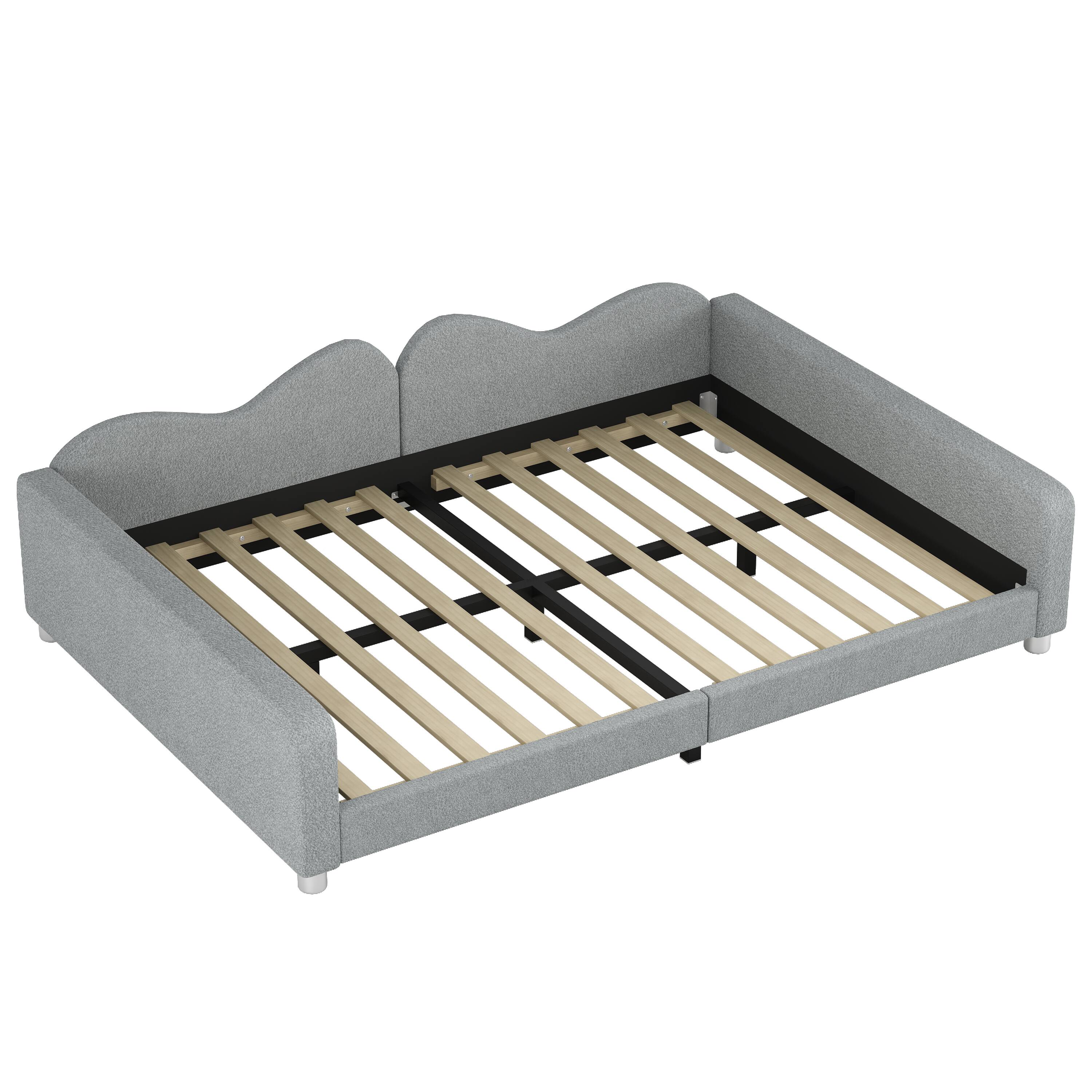 Back. Tiramisubest - Full size Upholstered Daybed, Sherpa Fabric Sofabed with Cloud-Shaped Backrest, No Box-spring Needed, Gray - Gray.