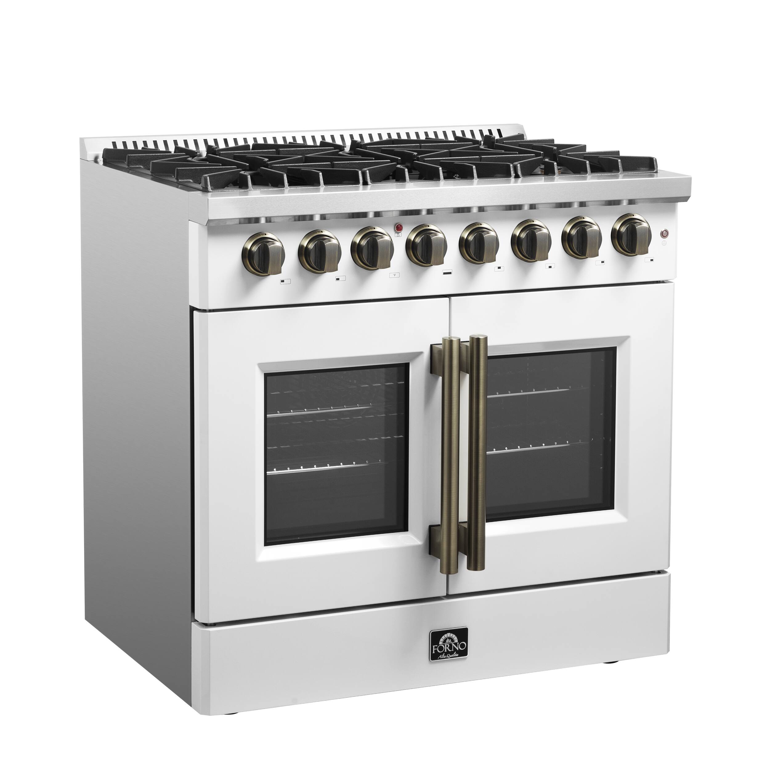 Left. Forno Appliances - Galiano 5.36 Cu. Ft. Freestanding Dual Fuel True Convection Range - White.