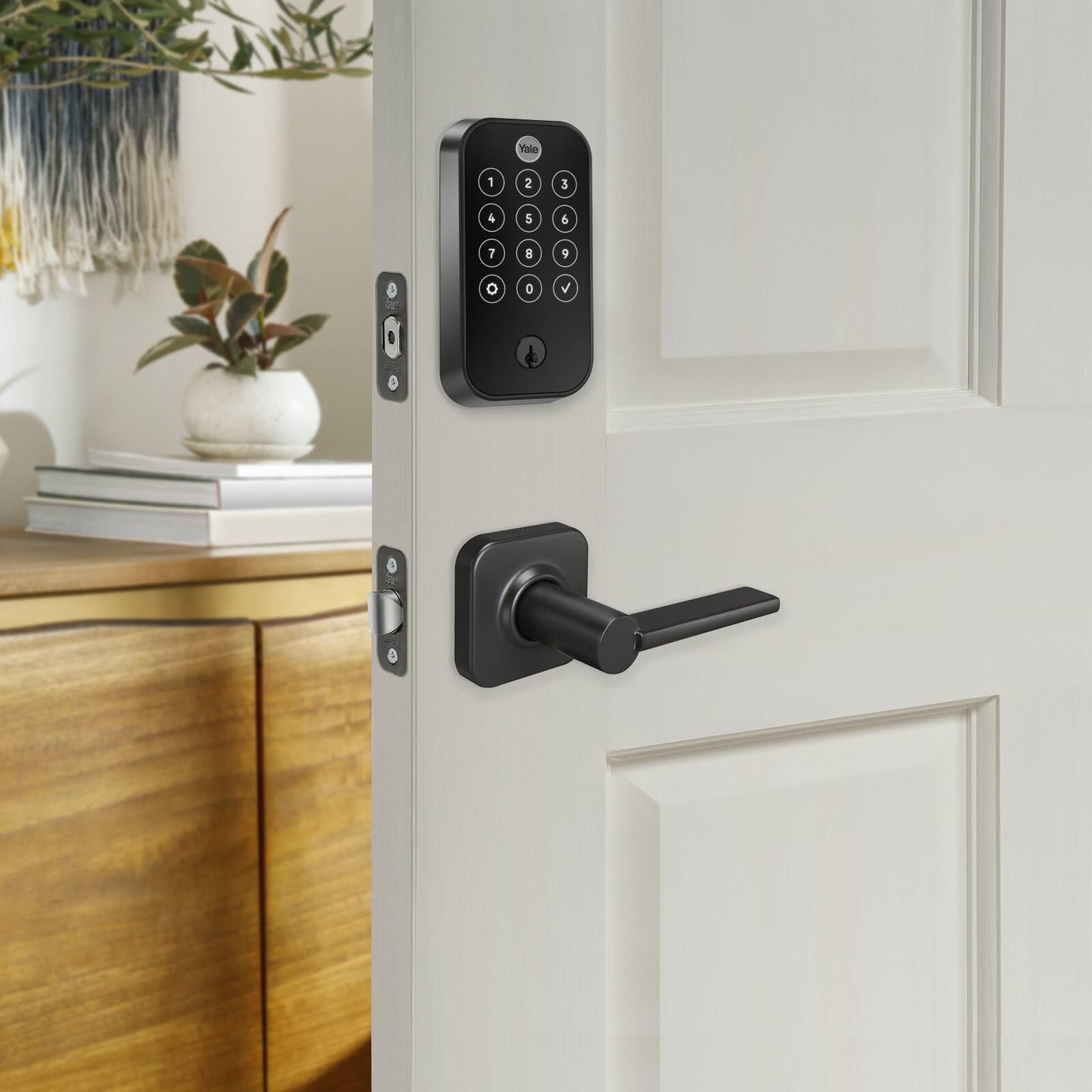 Angle. Yale - Yale Assure Lock 2 Touch with Wi-Fi and Valdosta Lever in Black Suede - Black Suede.