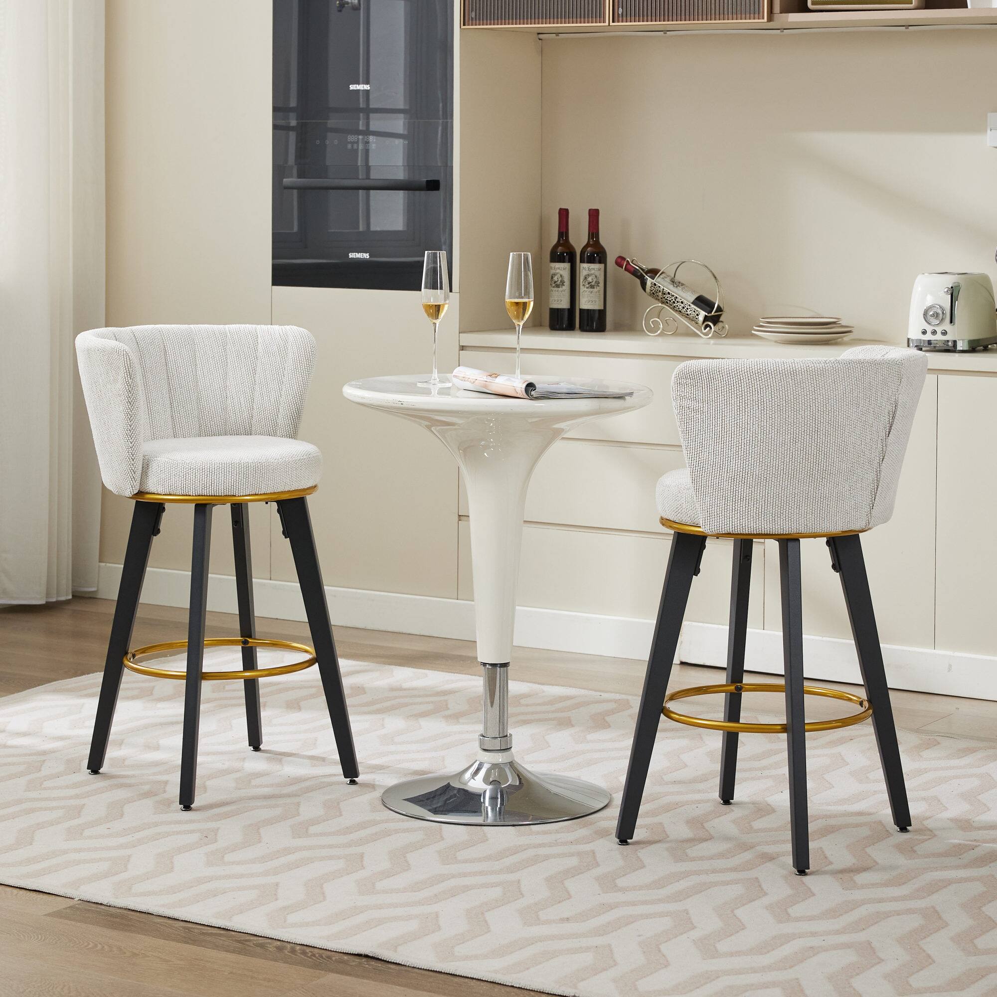 Alt View 9. GOODSILO - Modern Swivel Counter Height Bar Stools Set of 2 with Upholstered Backs and Metal Legs - Beige.