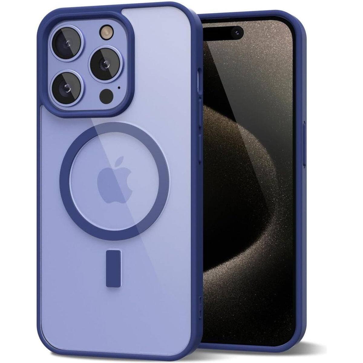 Entronix - Magnetic Phone Case for iPhone 16 Pro - Clear Back with Soft Matte Frame - Navy