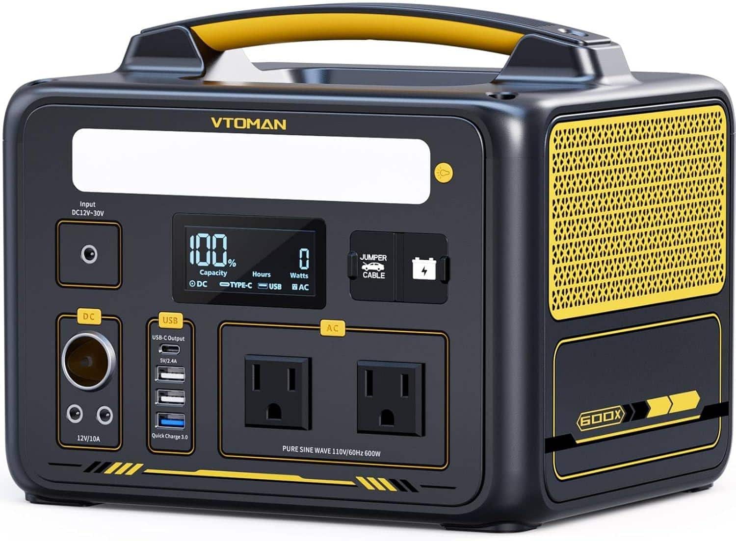 VTOMAN - Jump 600X Portable Power Station 600W, 299Wh Solar Generator & Car Jump Start, 1200W AC Outlet for Camping & RV (299 Wh Capacity)
