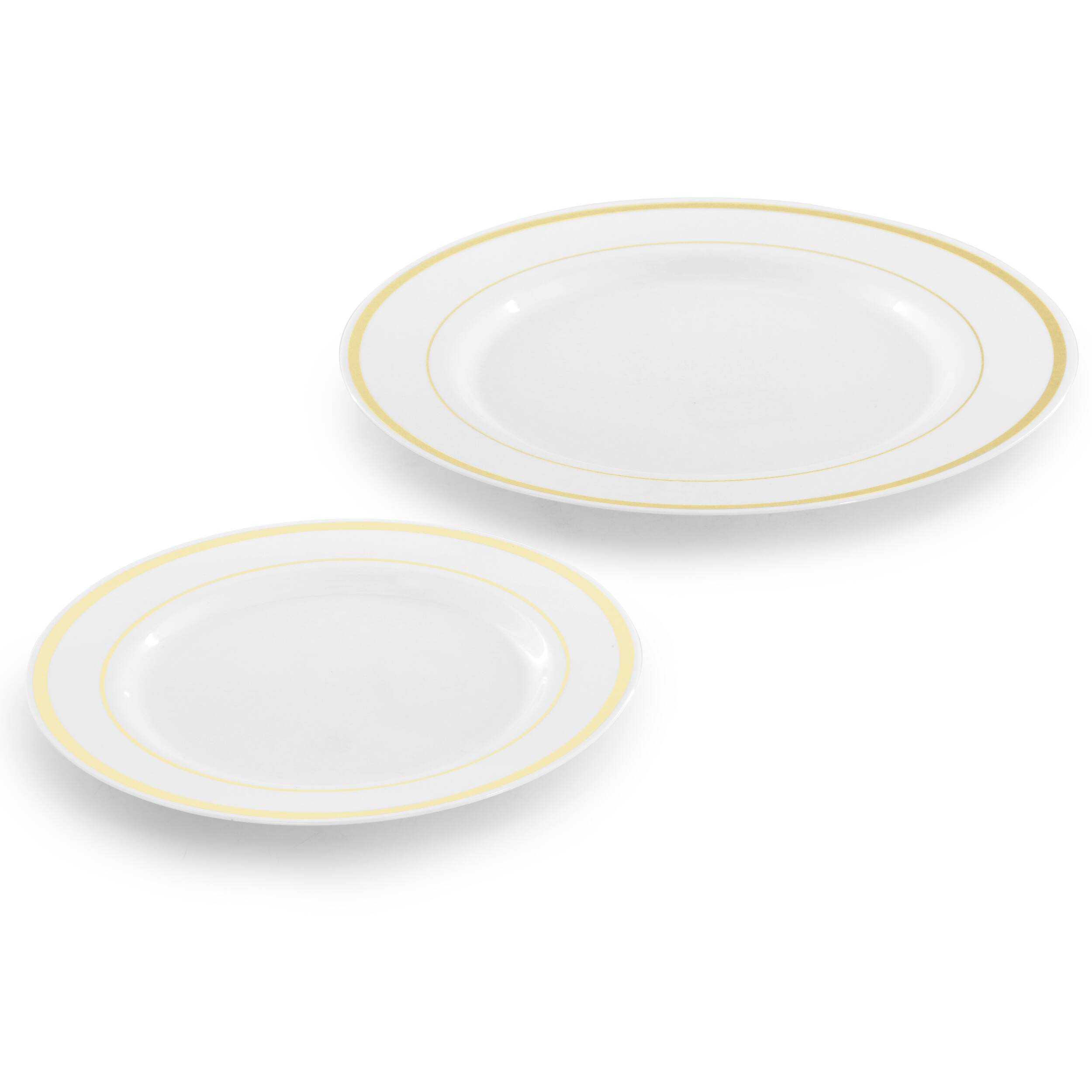 Alt View 2. Elama - Elama 350 Piece Disposable Plastic Dinnerware Party Set for 50 Guests in White with Gold Trim - White.