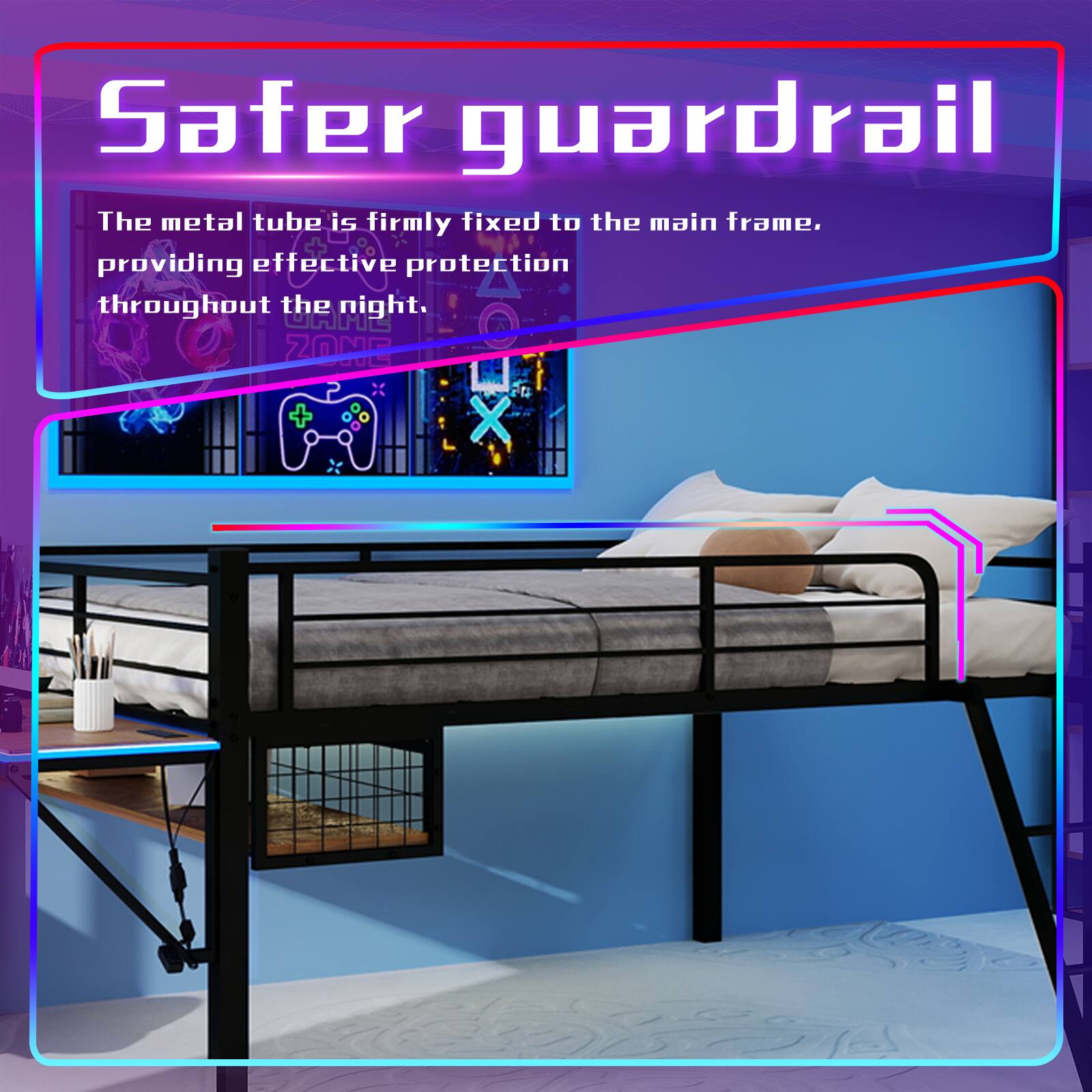 Safer guardrail  
The metal tube is firmly fixed to the main frame, providing effective protection throughout the night.  
UAMO ZONE + X